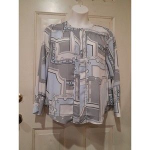 Vintage Graphic Blouse, . Ann Taylor.  Blue White Black Geometric, Sz M NWT. NOS